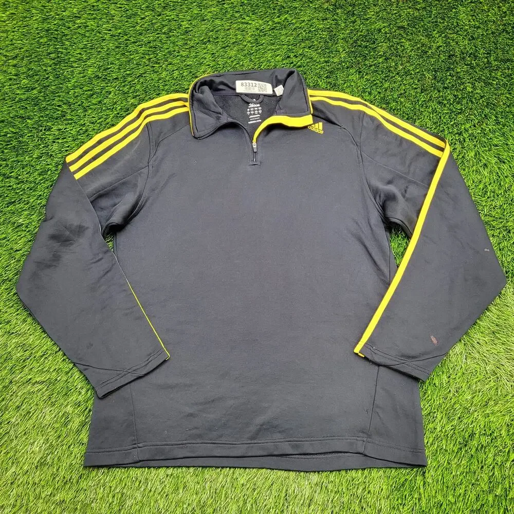 ADIDAS Trefoil 1/4 Zip Jacket Large 22x28 Navy Yellow Trim